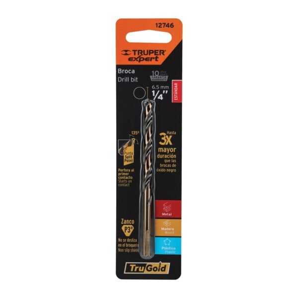 Broca HSS 1/4' Trugold para metal en blíster, EXPERT
