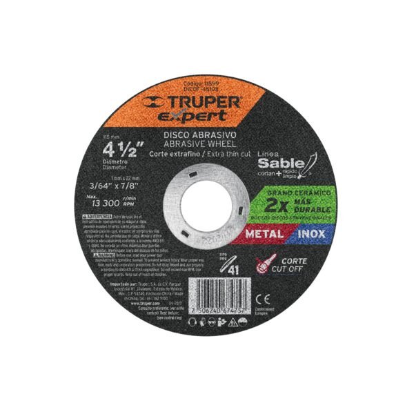 Disco abrasivo de corte preciso metal 4-1/2' x 1 mm, EXPERT