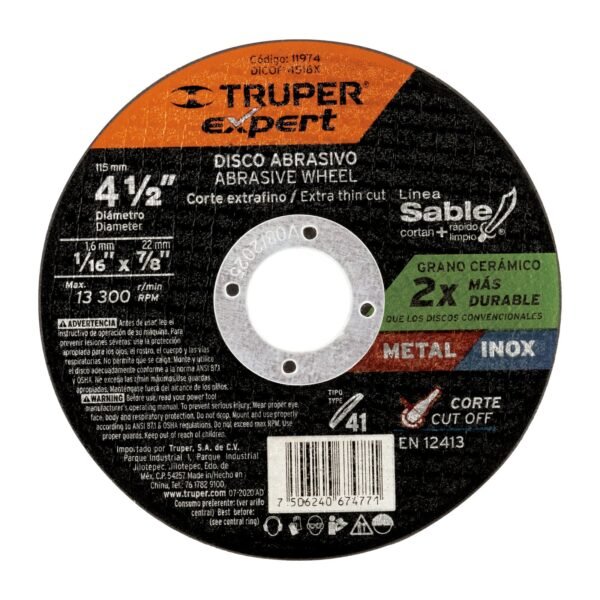 Disco abrasivo de corte preciso metal 4-1/2' x 1.6 mm EXPERT