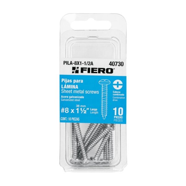 Blíster con 10 pijas para lámina, #8 x 1-1/2', FIERO